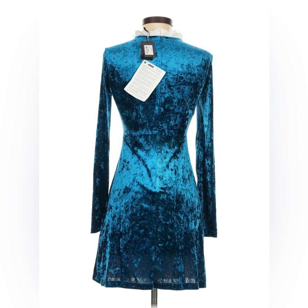 Maje Orandy Blue Crushed Velvet Lace Collar Mini Dress EU 36 US 4 NEW - Picture 3 of 12